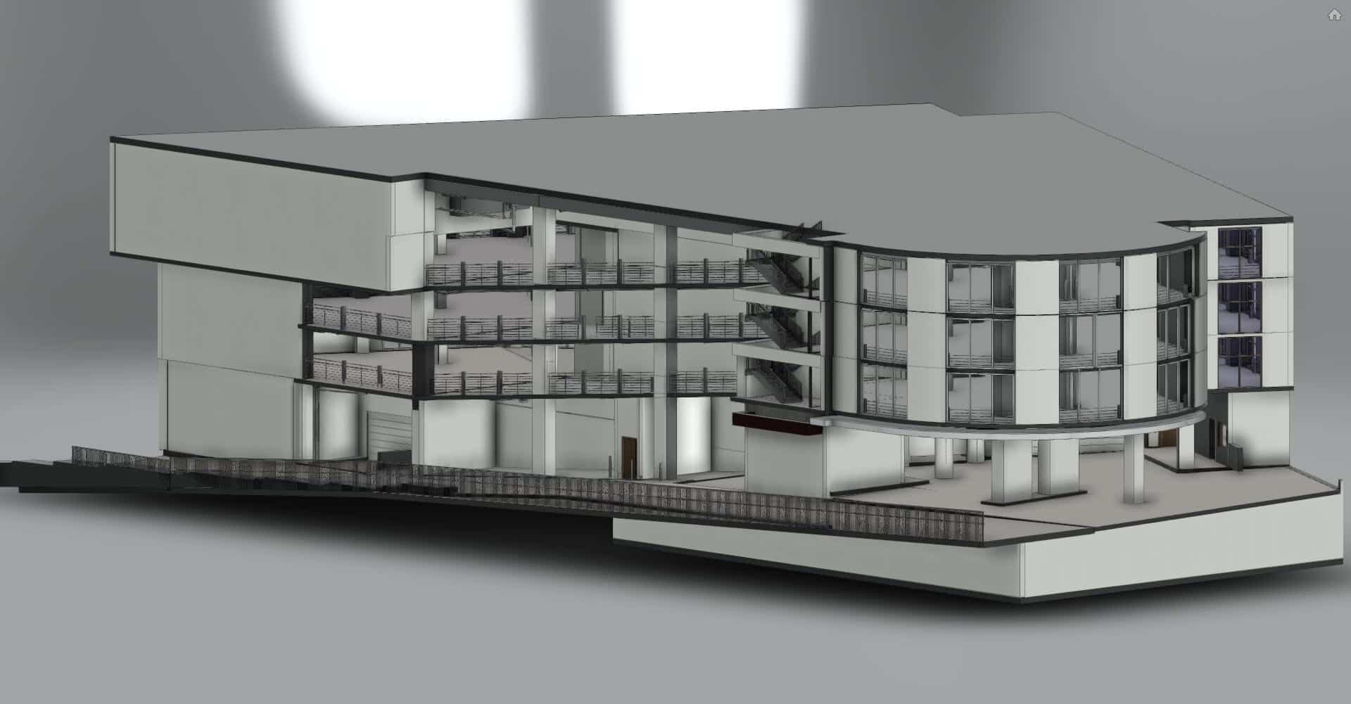 Detailed BIM model with structural and MEP elements generated from point cloud scan data