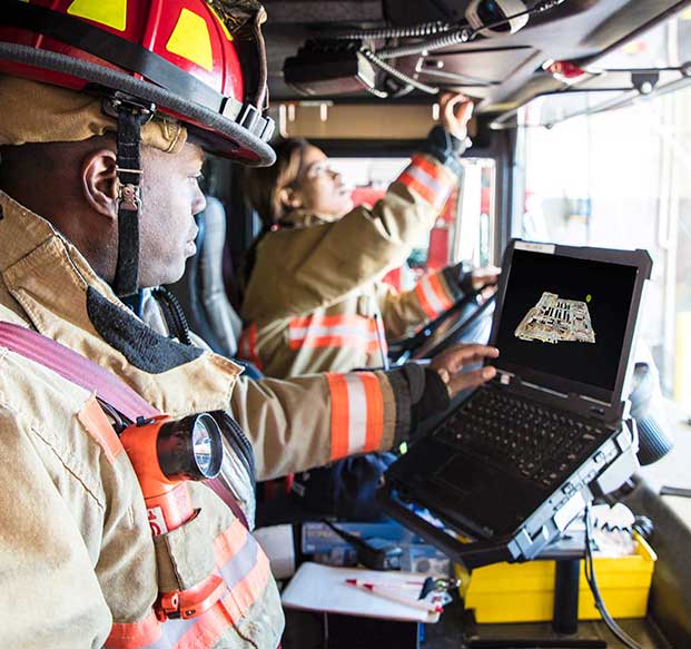 Fire department engine used in SecureTwin pre-incident planning